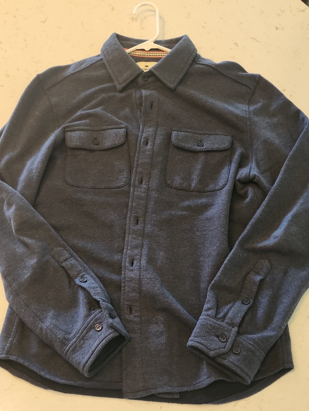 Dark Heather Navy Shacket, Heavy Fabric With A Light Herringbone Pattern